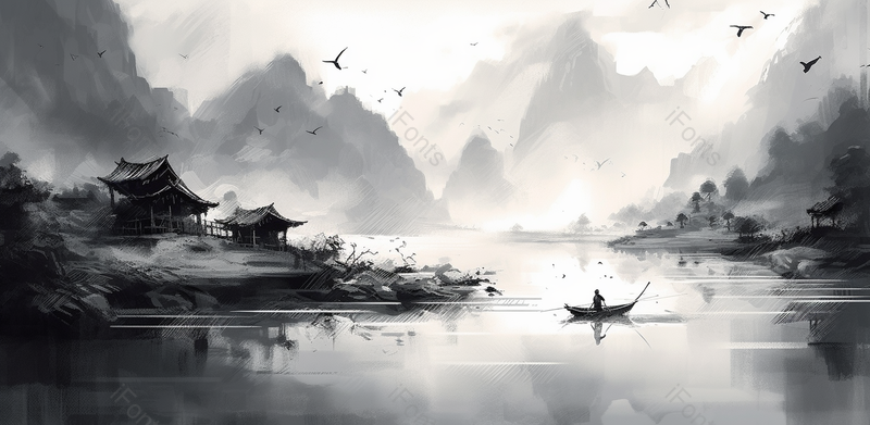 古风水墨意境山水画国风背景,插画/手绘图,插画/手绘图库,插画/手绘图下载,插画/手绘